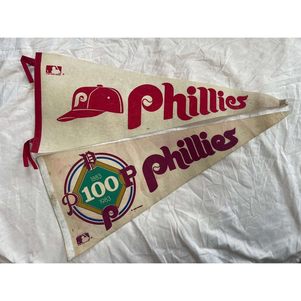 Vintage MLB Phillies Baseball Pennant Flag Lot : 100 Years & Baseball Hat